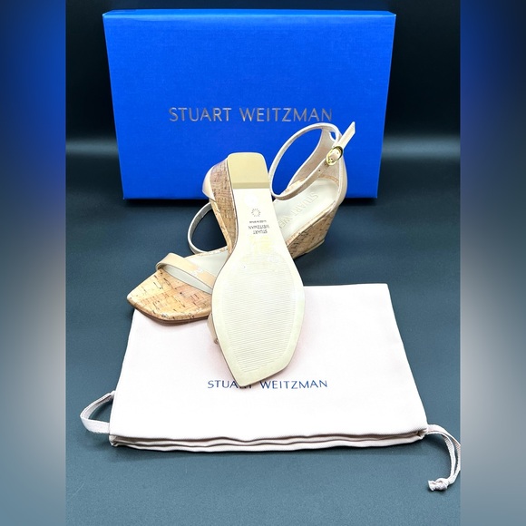 STUART WEITZMAN Nudistcurve 50 Nude Patent Leather Wedge Sandals Shoes US 8 $395 - Picture 5 of 11